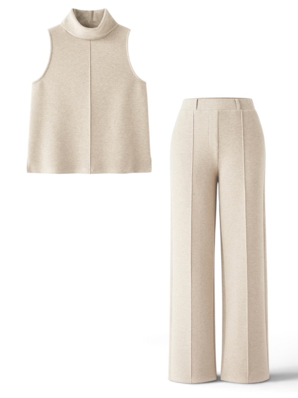 OGL | FuzzLuxe 2Pcs Set Regular Split Hem Top & High Waisted Straight Leg Pant